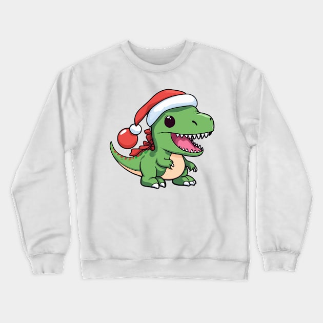 Kawaii T-Rex Dinosaur in Christmas Hat - Perfect for Dino Lovers Crewneck Sweatshirt by Rishirt